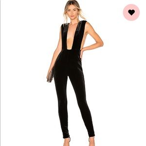 Michael Costello x Revolve black velvet jumpsuit